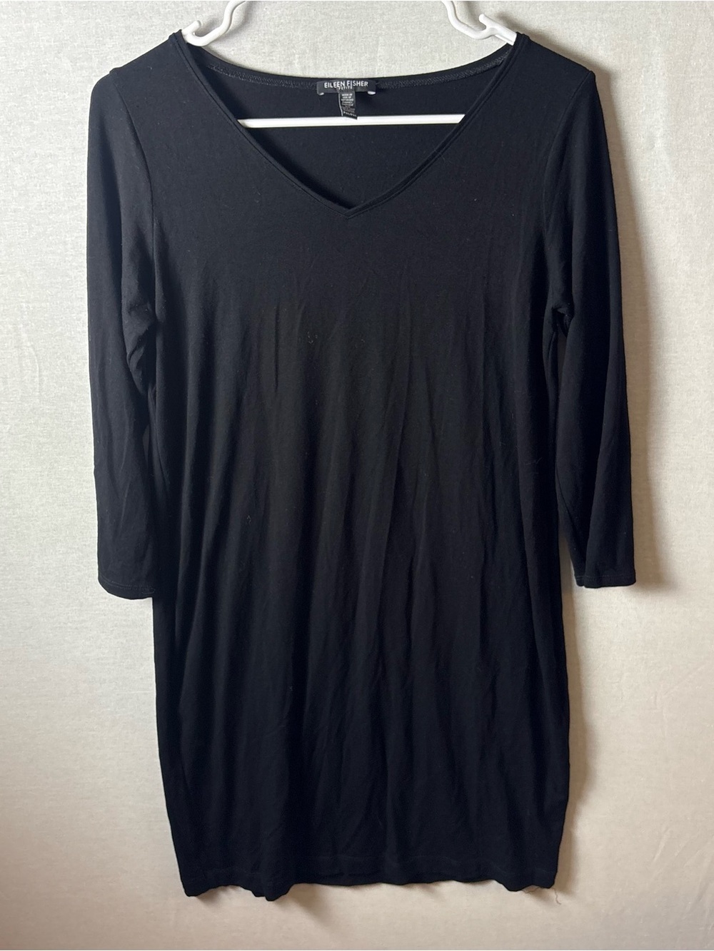 Eileen Fisher Black V-Neck Long Sleeve Dress Medium Petite